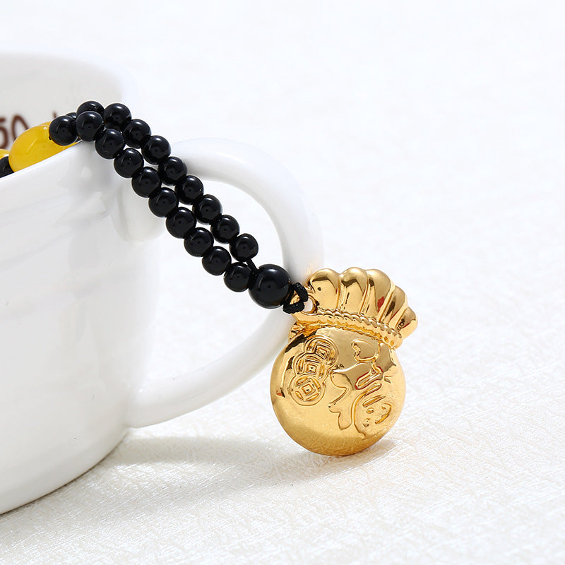 Hotan jade gold lucky bag necklace