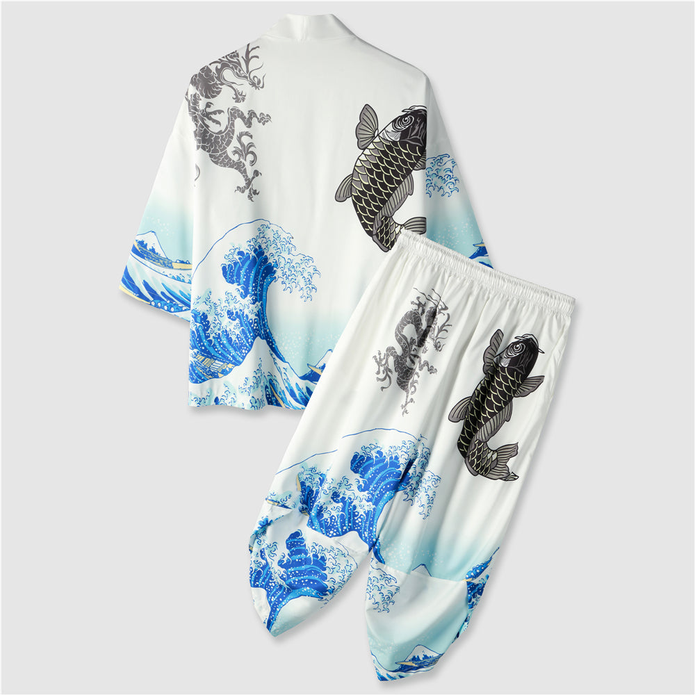 Men Two-piece Outfits Men Graphic Kimono & Pants Without Tee