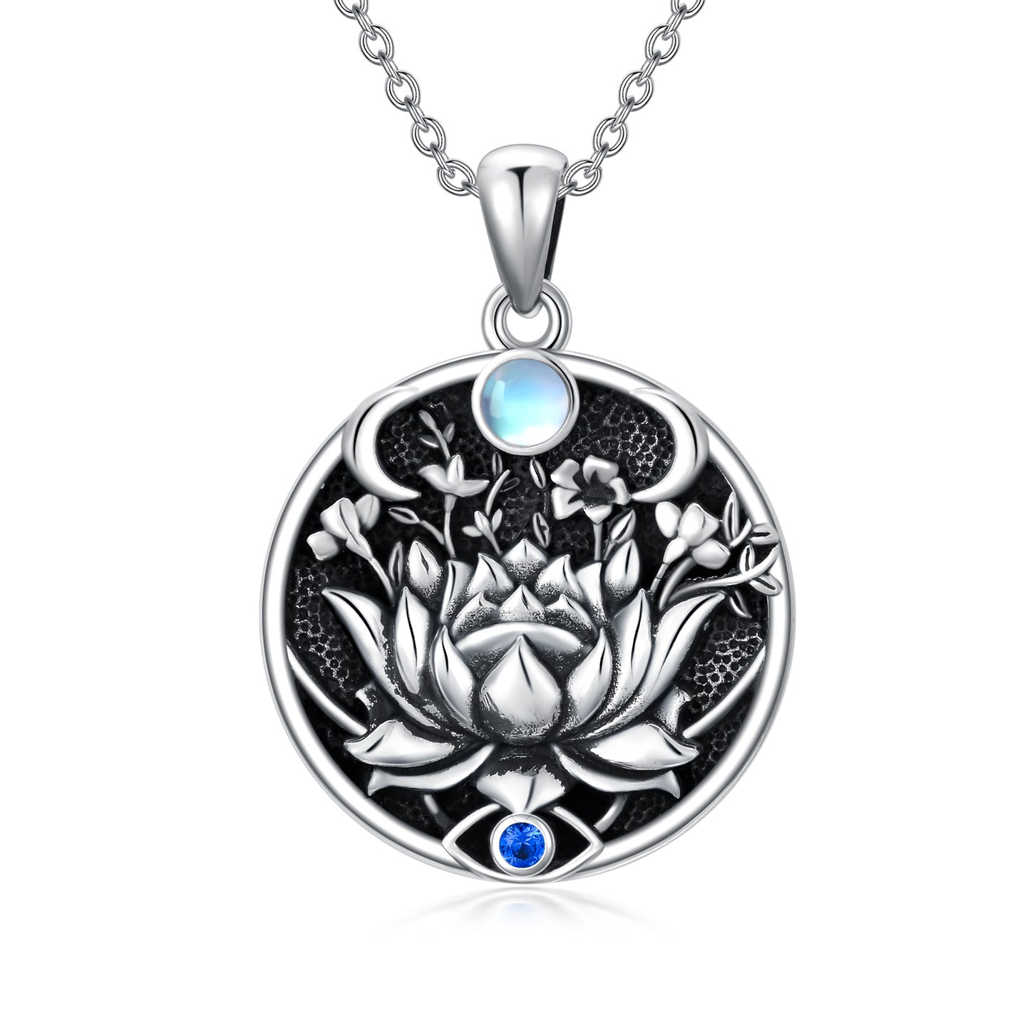 Lotus Evil Eye Necklace Sterling Silver Evil Eye Pendant Spiritual Protection Charm Moonstone Jewelry Moon Necklace for Women Girls