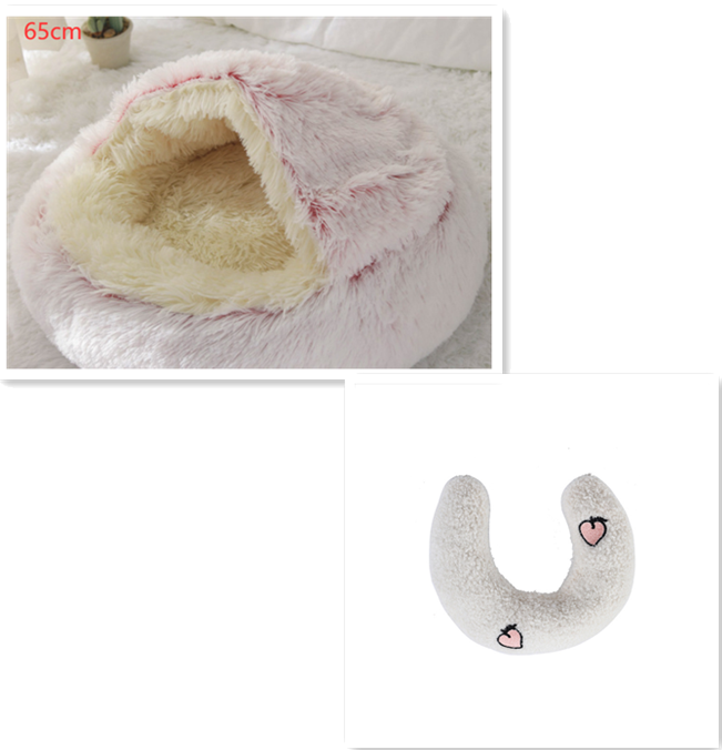 2 In 1 Dog And Cat Bed Pet Winter Bed Round Plush Warm Bed  Soft Long Plush Pets Bed