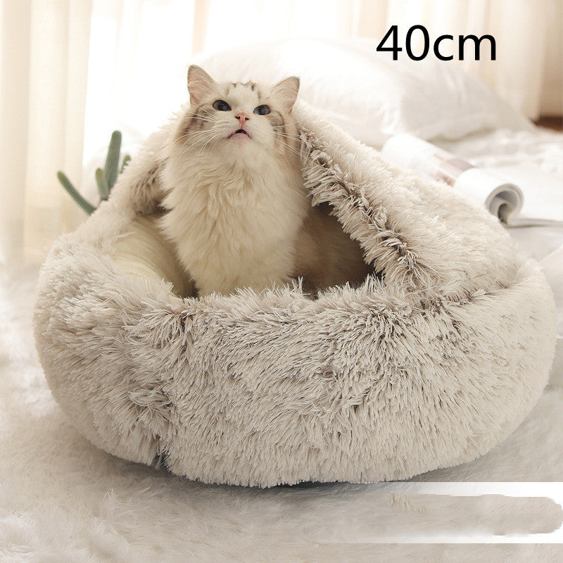 2 In 1 Dog And Cat Bed Pet Winter Bed Round Plush Warm Bed  Soft Long Plush Pets Bed