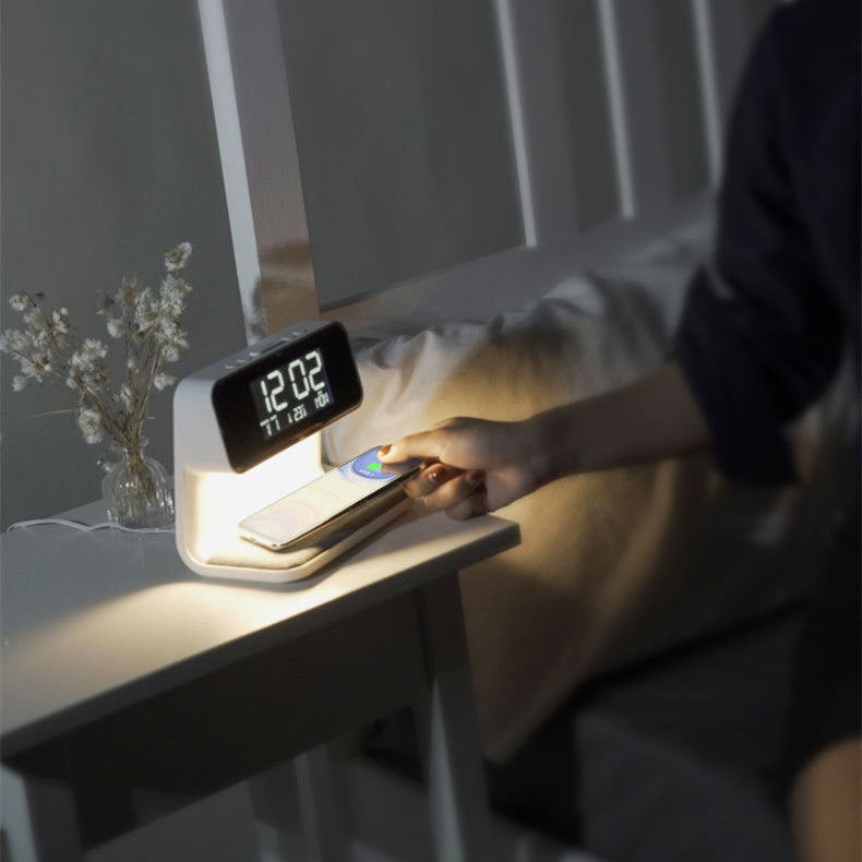 Creative 3 In 1 Bedside Lamp Wireless Charging LCD Screen Alarm Clock  Wireless Phone Charger For Iphone