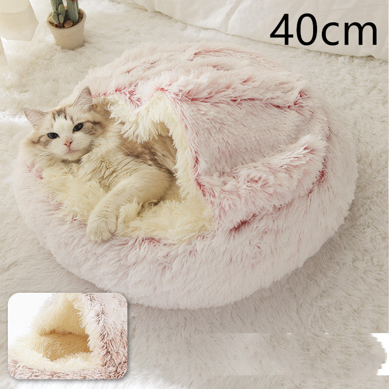 2 In 1 Dog And Cat Bed Pet Winter Bed Round Plush Warm Bed  Soft Long Plush Pets Bed