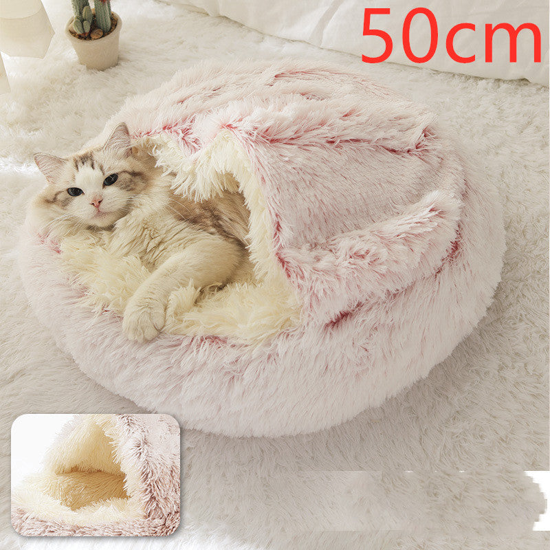 2 In 1 Dog And Cat Bed Pet Winter Bed Round Plush Warm Bed  Soft Long Plush Pets Bed