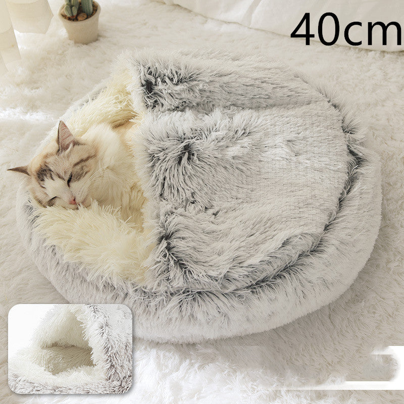 2 In 1 Dog And Cat Bed Pet Winter Bed Round Plush Warm Bed  Soft Long Plush Pets Bed