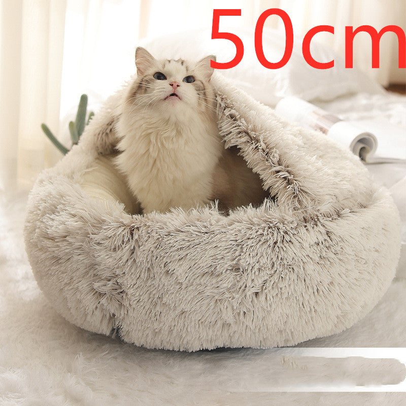 2 In 1 Dog And Cat Bed Pet Winter Bed Round Plush Warm Bed  Soft Long Plush Pets Bed