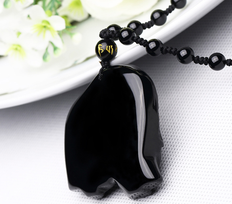 Carved Scrubs Natural Crystal Obsidian Pendant