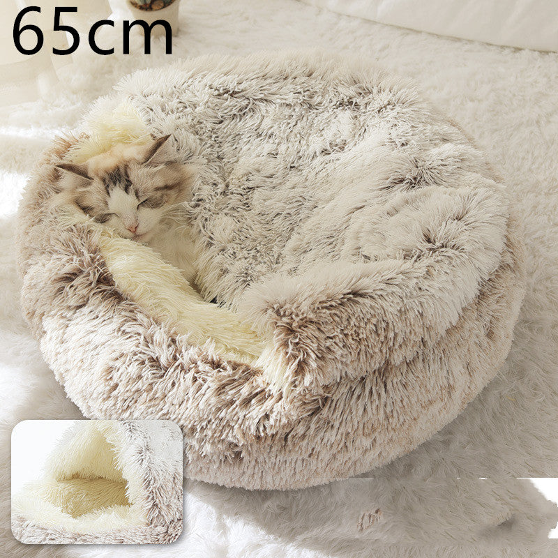 2 In 1 Dog And Cat Bed Pet Winter Bed Round Plush Warm Bed  Soft Long Plush Pets Bed