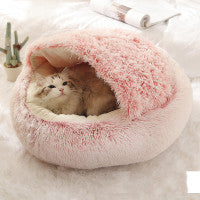 2 In 1 Dog And Cat Bed Pet Winter Bed Round Plush Warm Bed  Soft Long Plush Pets Bed