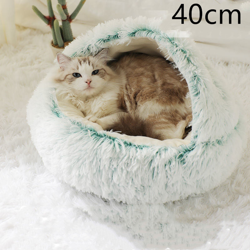 2 In 1 Dog And Cat Bed Pet Winter Bed Round Plush Warm Bed  Soft Long Plush Pets Bed