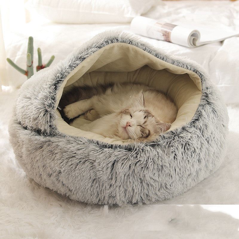 2 In 1 Dog And Cat Bed Pet Winter Bed Round Plush Warm Bed  Soft Long Plush Pets Bed