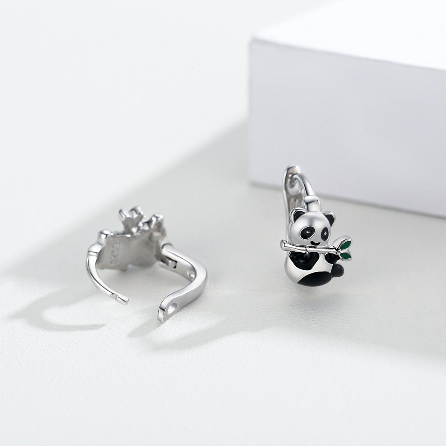 925 Sterling Silver Hypoallergenic Panda Small Animal Huggie Hoop Earrings for Sensitive Ears Jewelry