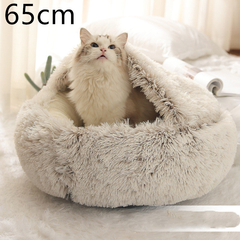 2 In 1 Dog And Cat Bed Pet Winter Bed Round Plush Warm Bed  Soft Long Plush Pets Bed