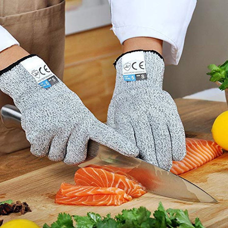 Stainless steel oyster knife with cut resistant gloves