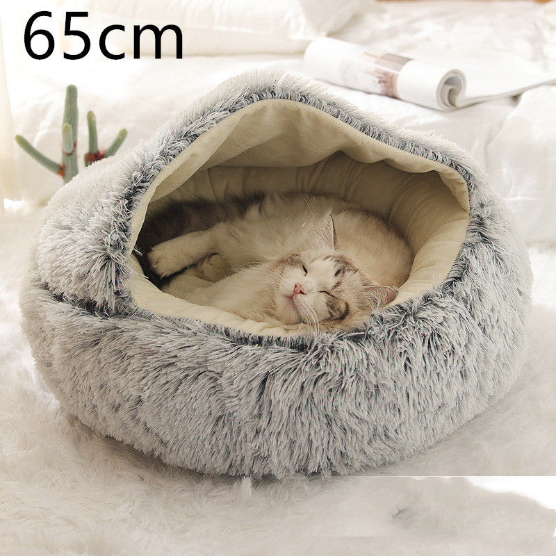 2 In 1 Dog And Cat Bed Pet Winter Bed Round Plush Warm Bed  Soft Long Plush Pets Bed