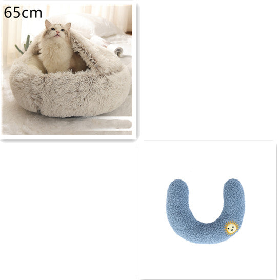 2 In 1 Dog And Cat Bed Pet Winter Bed Round Plush Warm Bed  Soft Long Plush Pets Bed