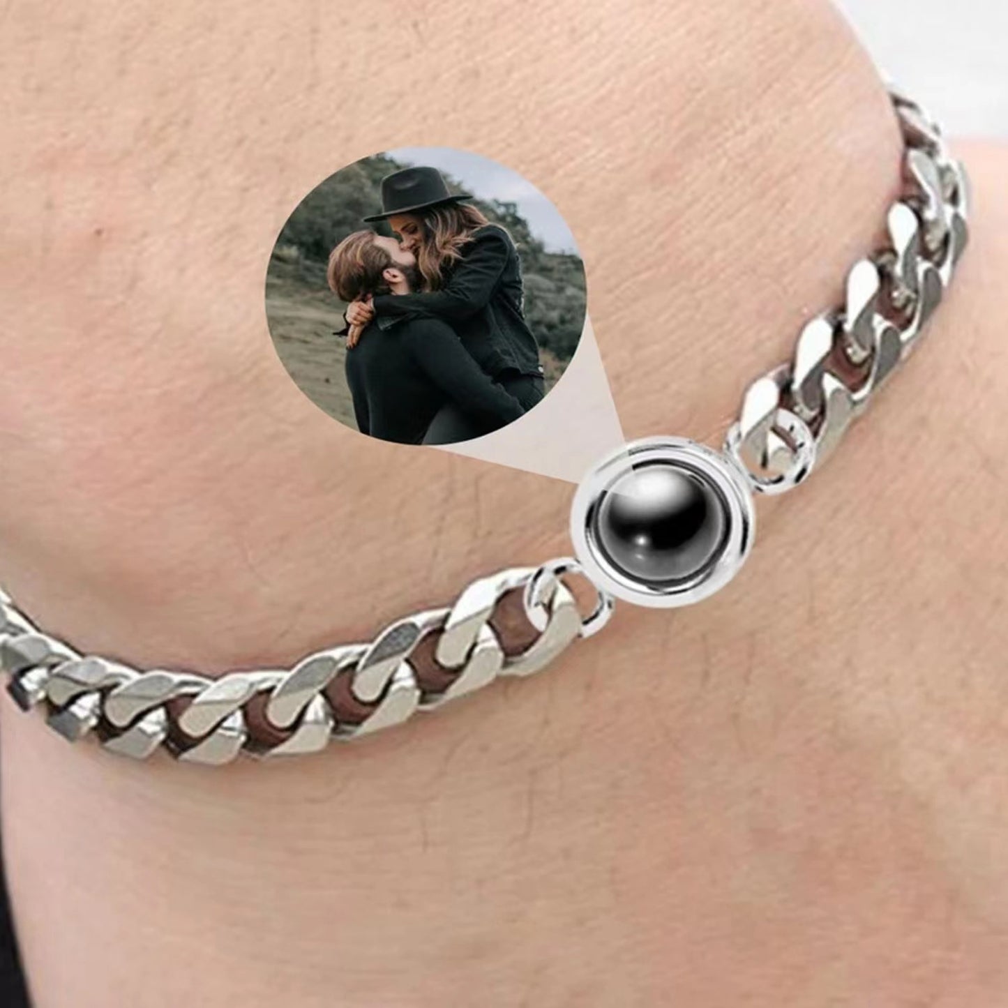 Titanium Steel Men And Women Personalized Photo Projection Custom Family Gathering Pet Couple Birthday Memory Bracele