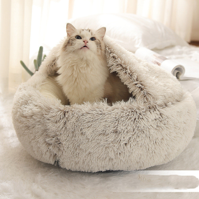 2 In 1 Dog And Cat Bed Pet Winter Bed Round Plush Warm Bed  Soft Long Plush Pets Bed