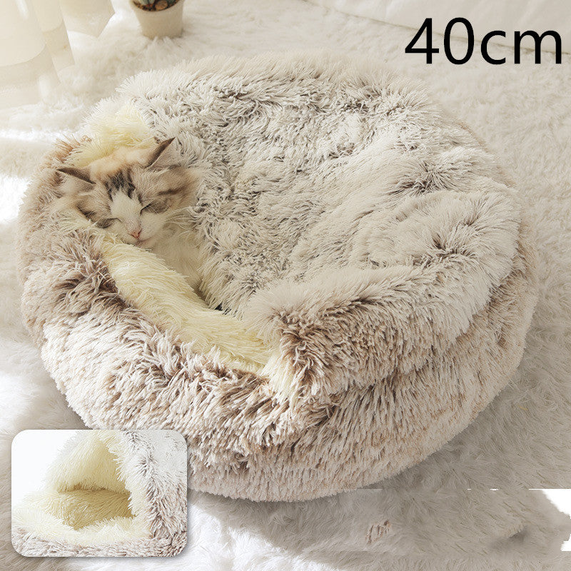 2 In 1 Dog And Cat Bed Pet Winter Bed Round Plush Warm Bed  Soft Long Plush Pets Bed