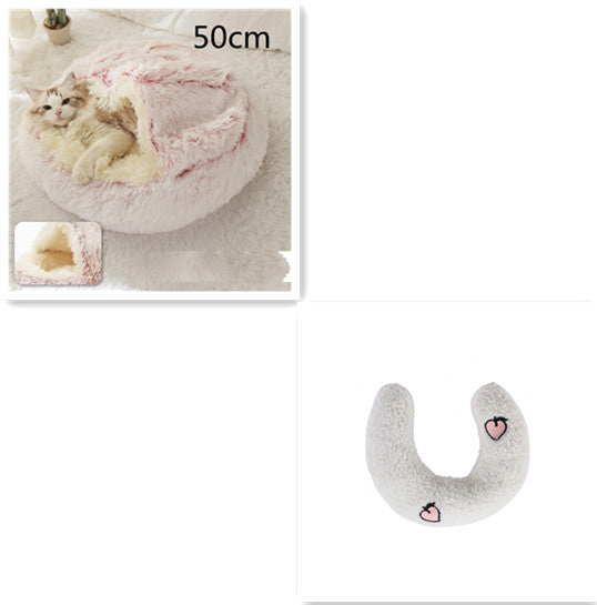 2 In 1 Dog And Cat Bed Pet Winter Bed Round Plush Warm Bed  Soft Long Plush Pets Bed