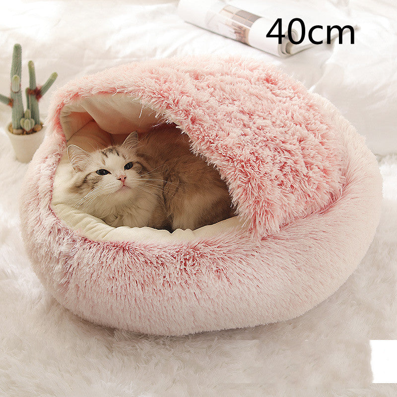 2 In 1 Dog And Cat Bed Pet Winter Bed Round Plush Warm Bed  Soft Long Plush Pets Bed