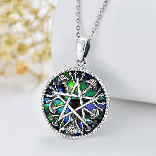 Abalone Shell Mushroom Pentagram Necklace for Women in Sterling Silver