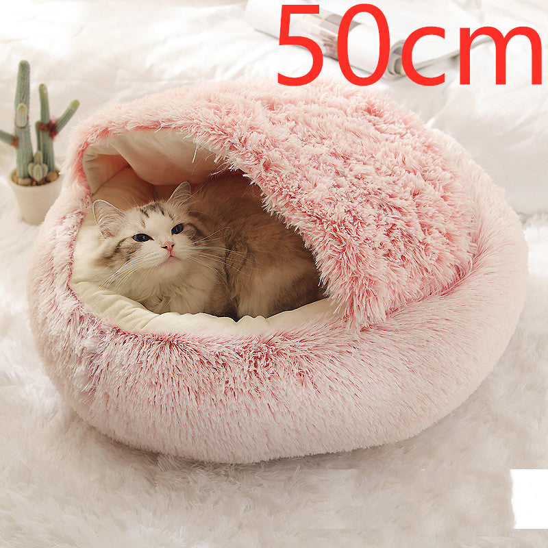 2 In 1 Dog And Cat Bed Pet Winter Bed Round Plush Warm Bed  Soft Long Plush Pets Bed