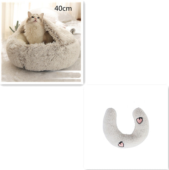 2 In 1 Dog And Cat Bed Pet Winter Bed Round Plush Warm Bed  Soft Long Plush Pets Bed