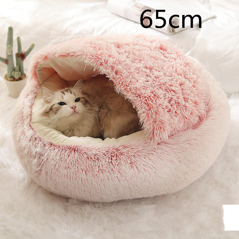 2 In 1 Dog And Cat Bed Pet Winter Bed Round Plush Warm Bed  Soft Long Plush Pets Bed