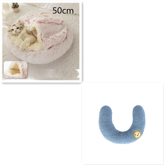 2 In 1 Dog And Cat Bed Pet Winter Bed Round Plush Warm Bed  Soft Long Plush Pets Bed