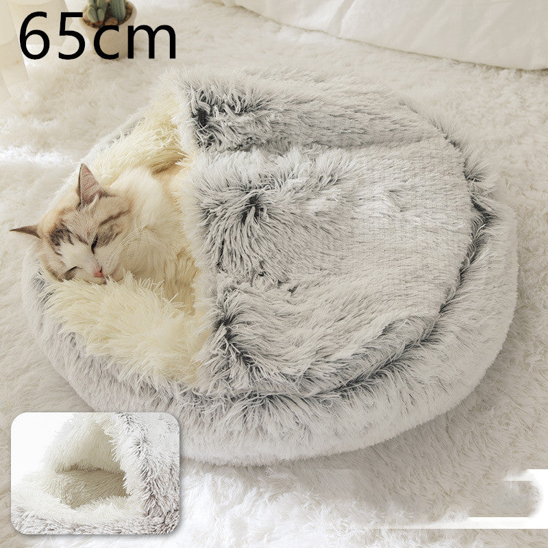 2 In 1 Dog And Cat Bed Pet Winter Bed Round Plush Warm Bed  Soft Long Plush Pets Bed