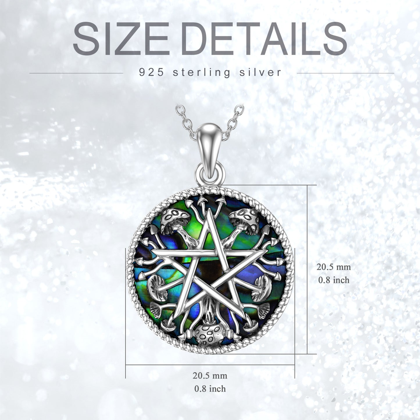 Abalone Shell Mushroom Pentagram Necklace for Women in Sterling Silver