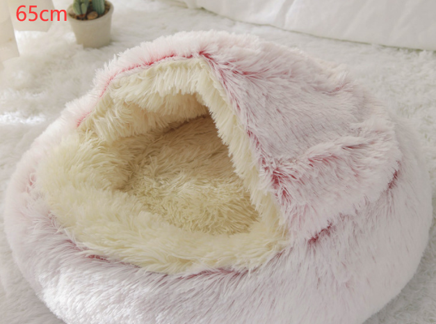 2 In 1 Dog And Cat Bed Pet Winter Bed Round Plush Warm Bed  Soft Long Plush Pets Bed