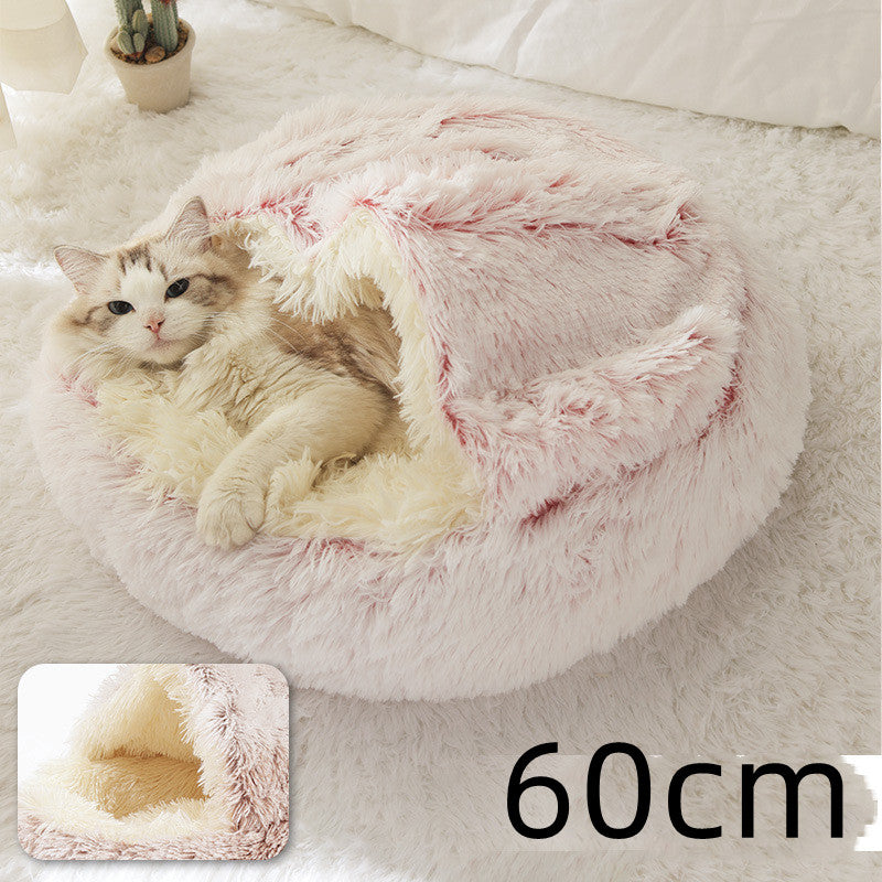 2 In 1 Dog And Cat Bed Pet Winter Bed Round Plush Warm Bed  Soft Long Plush Pets Bed