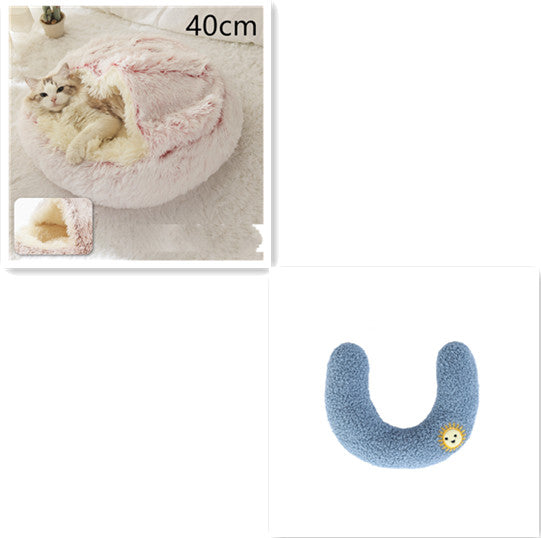 2 In 1 Dog And Cat Bed Pet Winter Bed Round Plush Warm Bed  Soft Long Plush Pets Bed