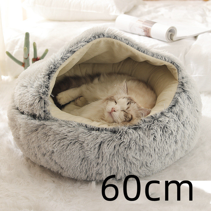 2 In 1 Dog And Cat Bed Pet Winter Bed Round Plush Warm Bed  Soft Long Plush Pets Bed