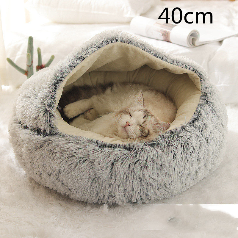 2 In 1 Dog And Cat Bed Pet Winter Bed Round Plush Warm Bed  Soft Long Plush Pets Bed