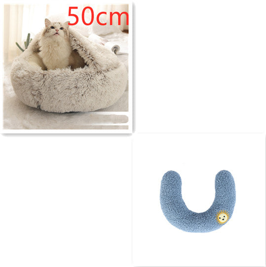 2 In 1 Dog And Cat Bed Pet Winter Bed Round Plush Warm Bed  Soft Long Plush Pets Bed