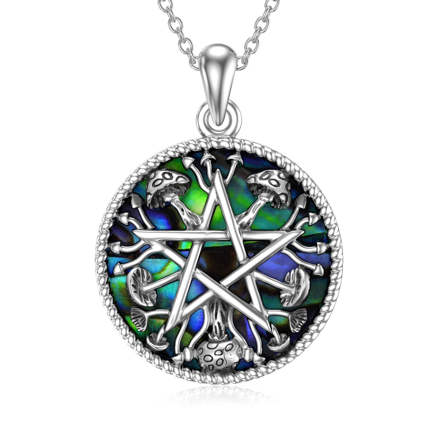 Abalone Shell Mushroom Pentagram Necklace for Women in Sterling Silver