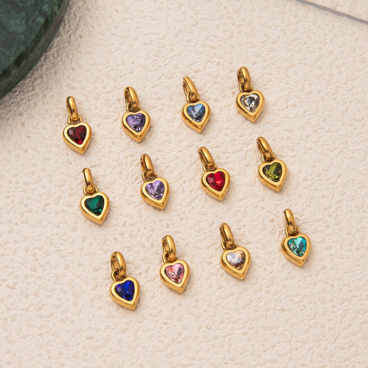 Titanium Steel Heart-shaped DIY Pendant With 12 Zodiac Birthstones