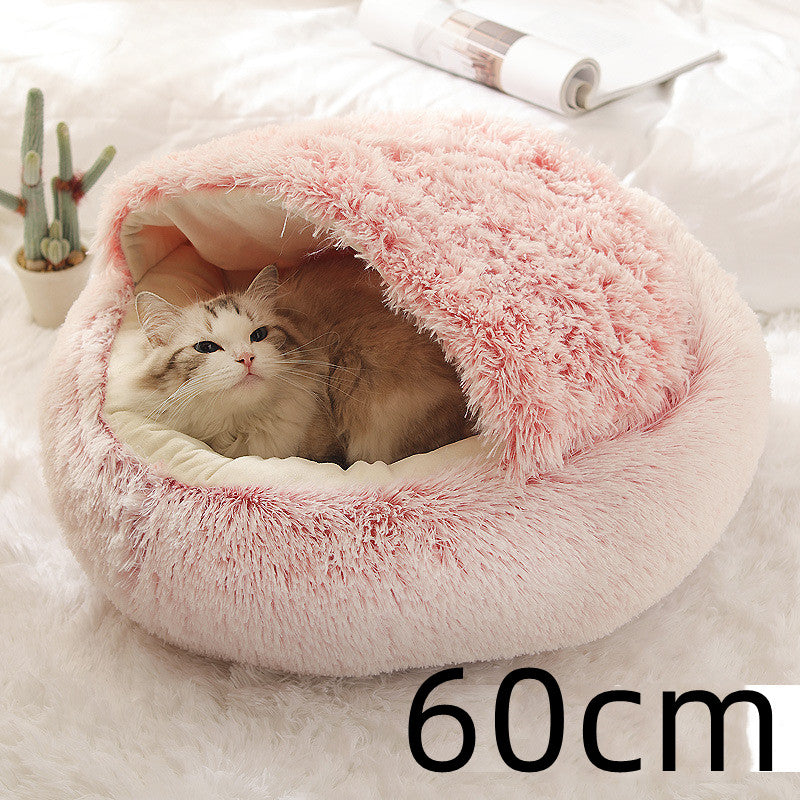 2 In 1 Dog And Cat Bed Pet Winter Bed Round Plush Warm Bed  Soft Long Plush Pets Bed