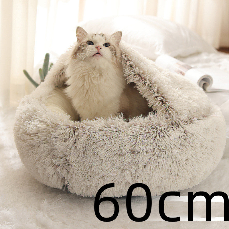 2 In 1 Dog And Cat Bed Pet Winter Bed Round Plush Warm Bed  Soft Long Plush Pets Bed