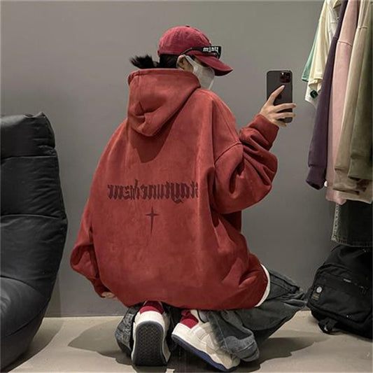 Burgundy Suede Hoodie With Men's Extra Fleece