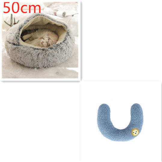 2 In 1 Dog And Cat Bed Pet Winter Bed Round Plush Warm Bed  Soft Long Plush Pets Bed