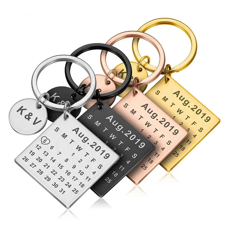 Custom DIY Personalized Calendar Keychain Hand Carved Calendar Keyring Gift For Boyfriend Girlfriend Stainless Steel Private