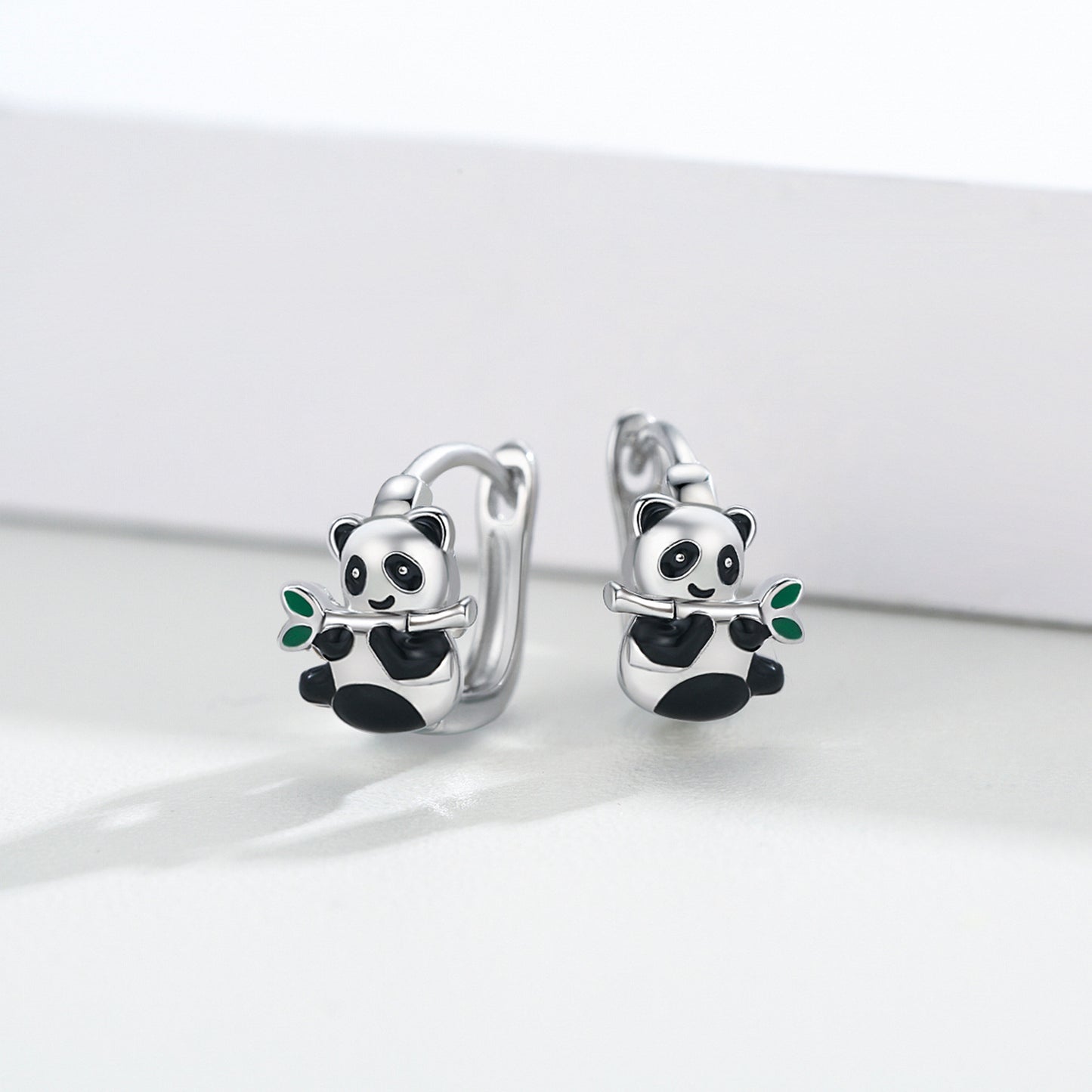 925 Sterling Silver Hypoallergenic Panda Small Animal Huggie Hoop Earrings for Sensitive Ears Jewelry