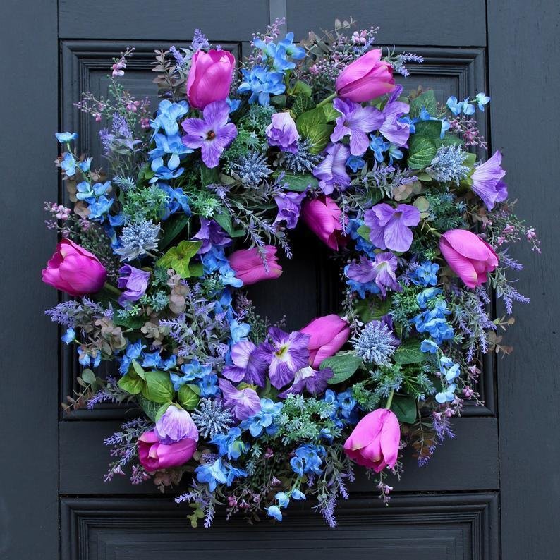 Cross Border Independent Station Spring Purple Tulip Wreath Purple Lavender Blue Larch Spring Summer Wreath