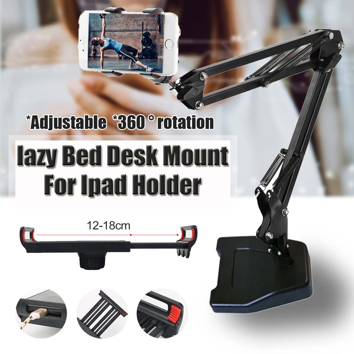 Universal Mobile Phone Holder 360 Degree Rotating Long Arms For IPad Mini Desktop Bed Lazy Bracket Phone Stand Metal Clamp