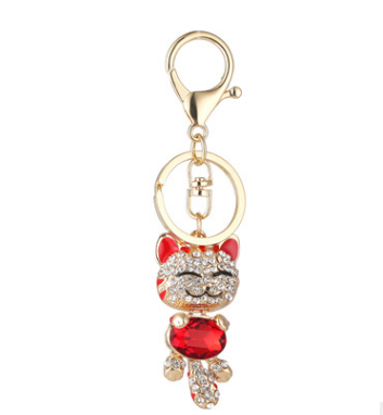 Fashion Enamel Lucky Cat Crystal Keychain Alloy Keyring For Women Party Gift Key chains