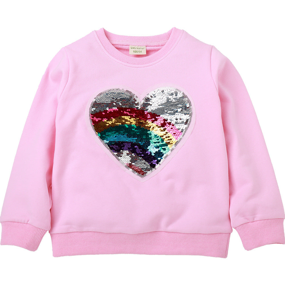 Sweater Children's Wear Sequins Cartoon Casual Children's Thick Sweater Small And Medium Sized Children's Beads Round Neck Baby Top Ins